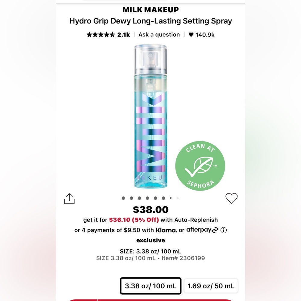 NIB MILK Hydropro setting spray 100ml